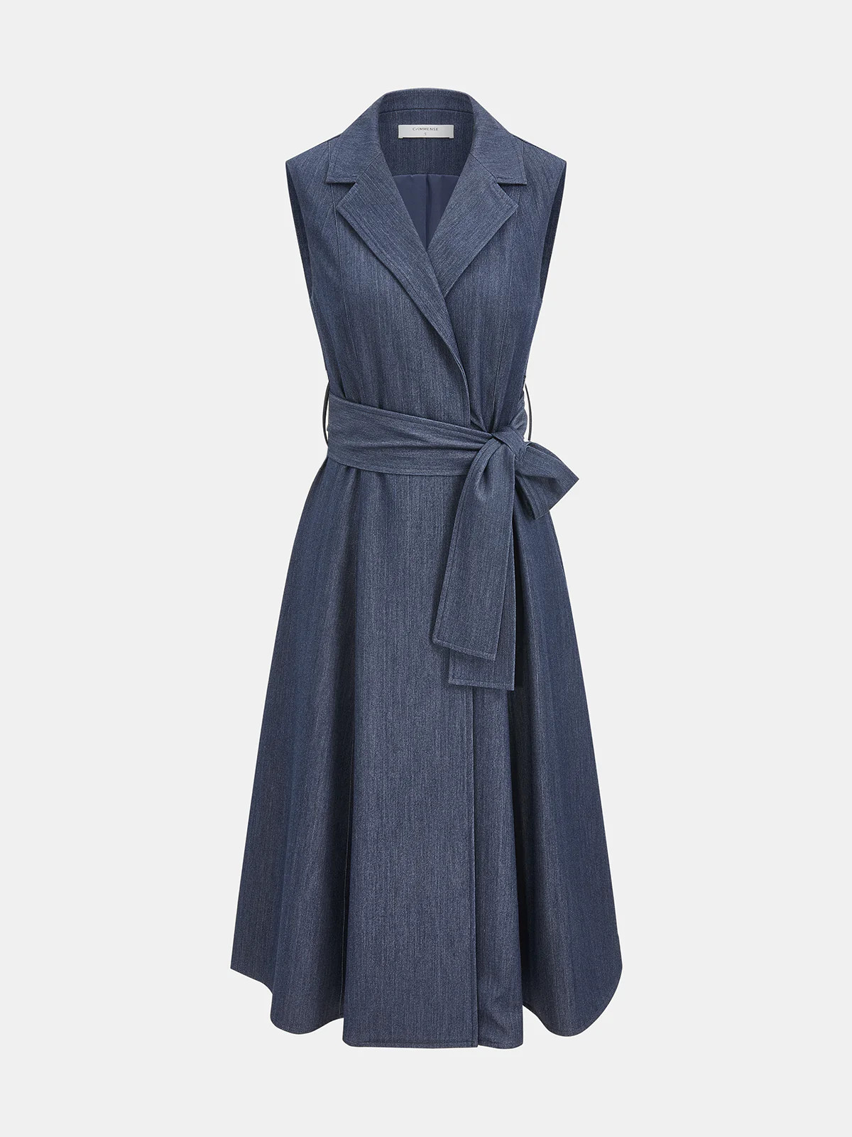 Sleeveless Collared Belted Midi Dress | Commense