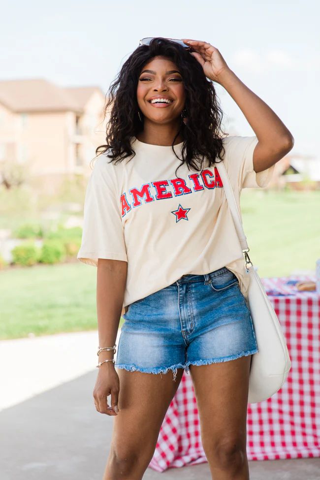 America Star Chenille Ivory Graphic Tee | Pink Lily
