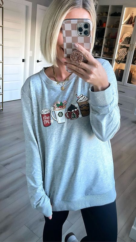 Christmas drinks are the best!!!!! Such a cute graphic top!! Lightweight mix between a tee and sweatshirt! 
Top large
Leggings XS

#LTKSeasonal #LTKsalealert #LTKHoliday