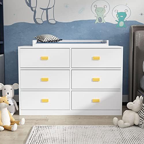 DiDuGo Nursery Dresser Changing Table Dresser with 6 Drawers, Gold Metal Handles, for Nursery Room W | Amazon (US)