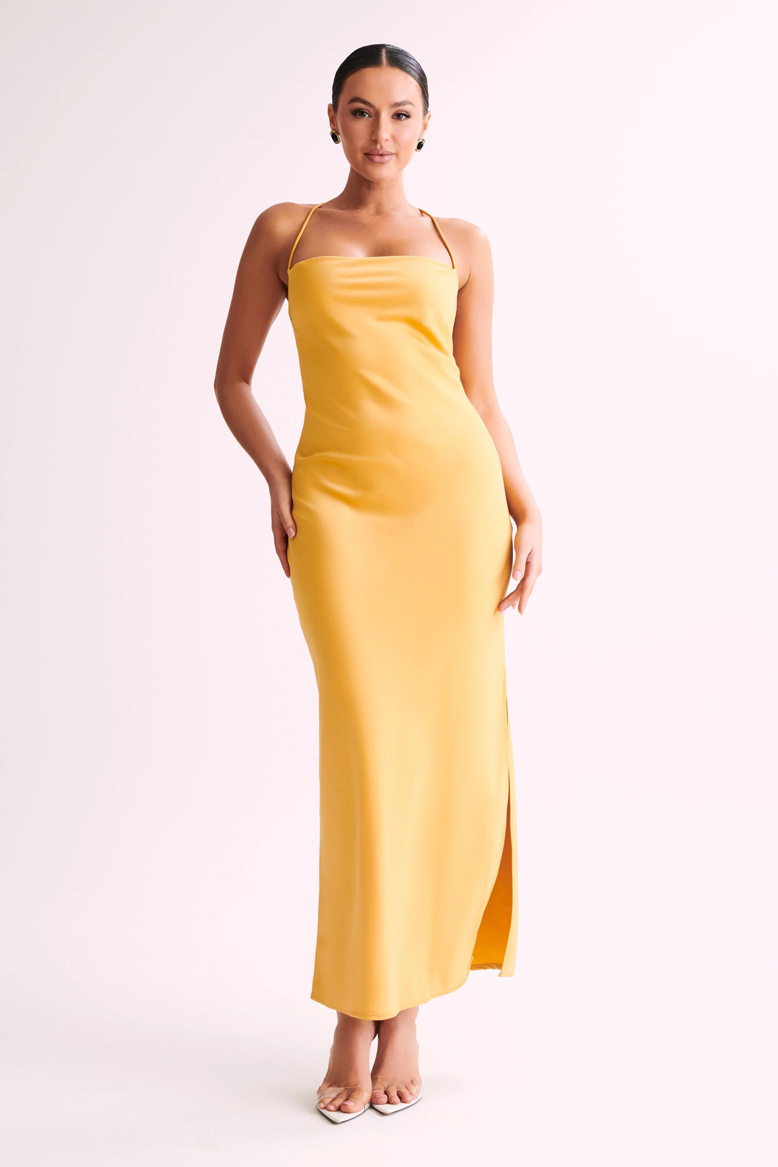 Sydney Straight Neck Slip Maxi Dress - Yellow | MESHKI US
