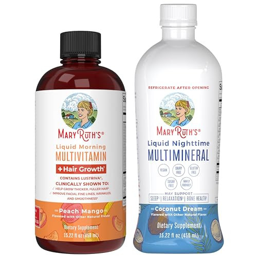 MaryRuth's Liquid Morning Multivitamin +Hair Growth (Peach Mango, 15oz) & Nighttime Multimineral (Coconut, 15oz) | Clean Label Project Verified® | Vegan, Non-GMO | Beauty, Bedtime Routine & Wellness | Amazon (US)