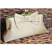 Silk Dupioni  Rhinestone Bow Clutch  Wedding Clutch  Bridesmaid Clutch  Champagne Gold, Ivory, Silver, Blush | Etsy (US)