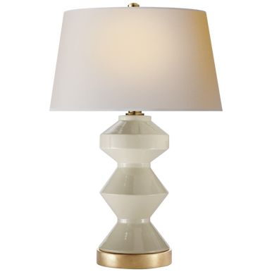 Weller Table Lamp, 1-Light, Zig-Zag, Coconut Porcelain, Natural Paper Round Shade, 26.5"H (CHA 86... | Lighting Reimagined