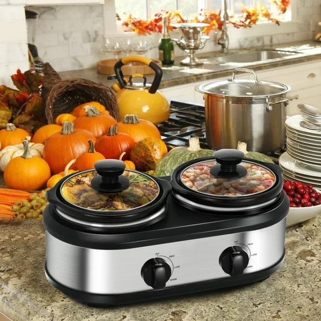 CozyHom 2.5QT Dual Pot Slow Cooker Electric Food Warmer With Adjustable Temp Stainless Steel Remo... | Walmart (US)