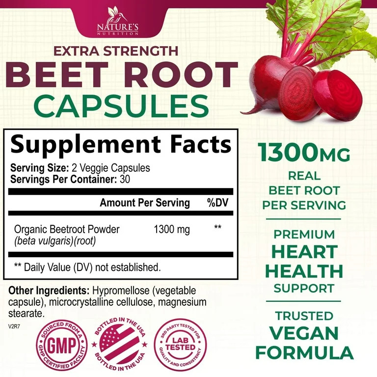 Beet Root Capsules - 1300mg per Serving - Extra Strength Organic Beetroot Powder Supplement - Sup... | Walmart (US)