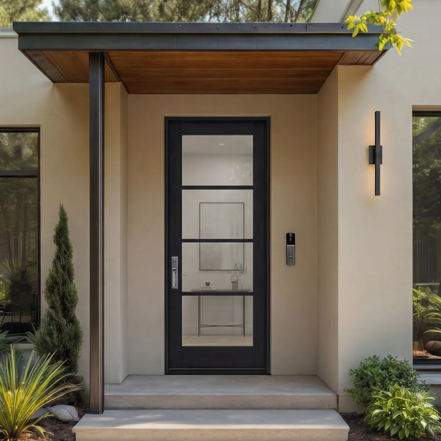 G10402-SW-96 | 96" Single Door, RTA Prehung Exterior, SDL 4 Lite, Unfinished Mahogany Wood | Wayf... | Wayfair North America