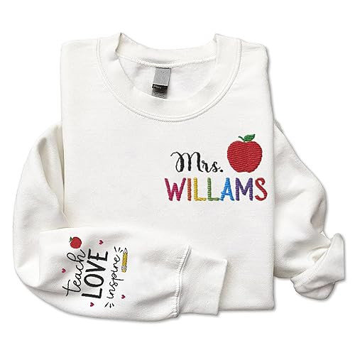 Personalized Teacher Embroidered Sweatshirt, Teach Love Inspire Sweatshirt, Back To School Gift I... | Amazon (US)