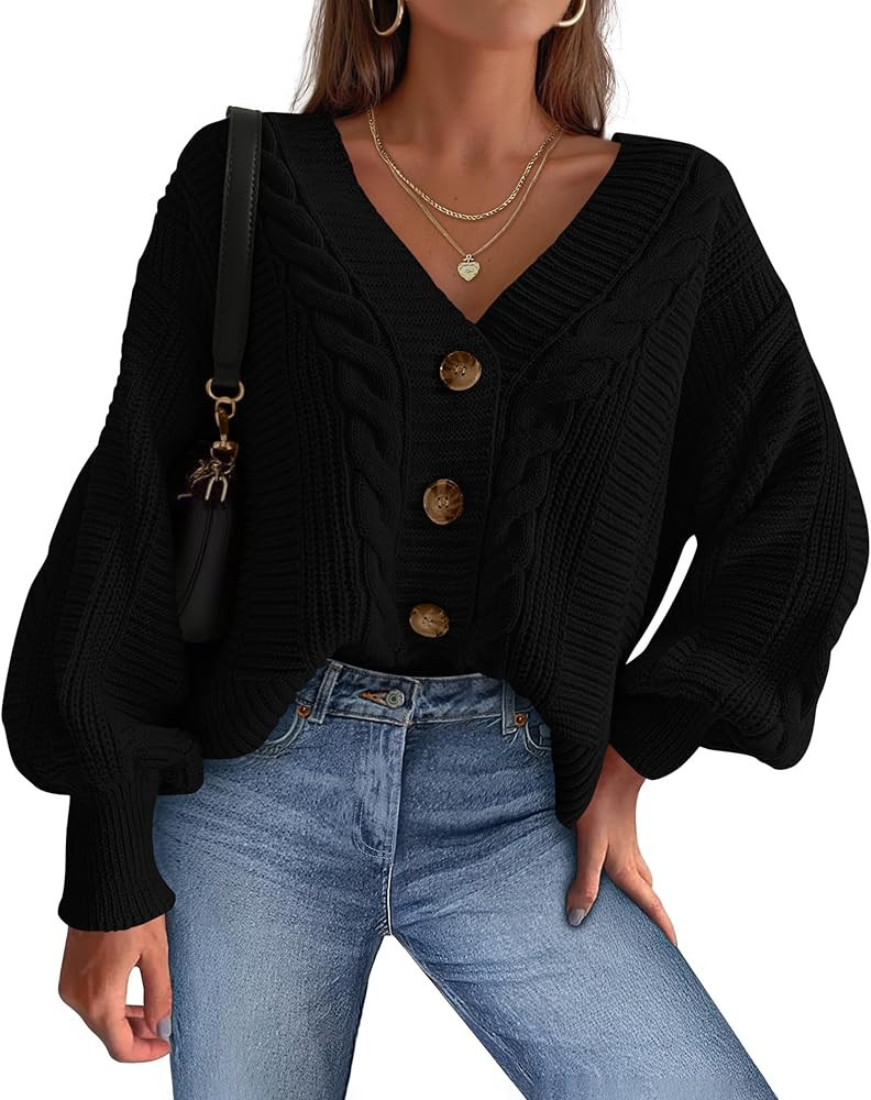 dowerme Cardigan Sweaters for Women Fall Fashion 2025 V Neck Long Sleeve Chunky Cable Knit Sweate... | Amazon (US)