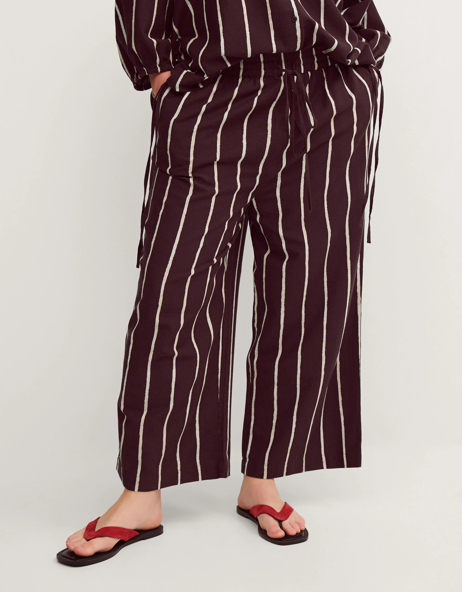 Callie Thorpe x Monsoon Stripe Linen Blend Wide Leg Trousers Brown | Monsoon (UK)