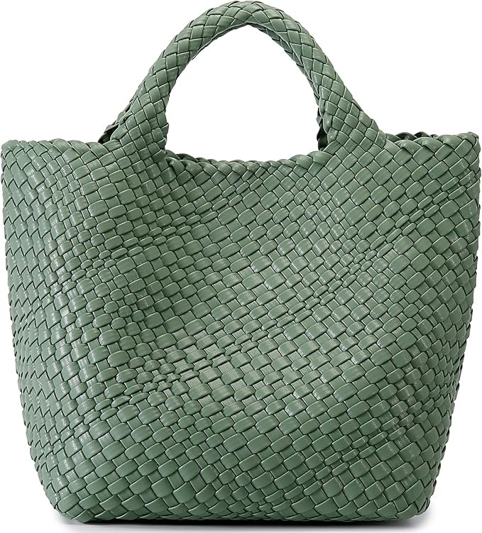 Queenoris Woven Bag for Women, Vegan Leather Tote Bag Large Summer Beach Travel Handbag and Purse... | Amazon (US)