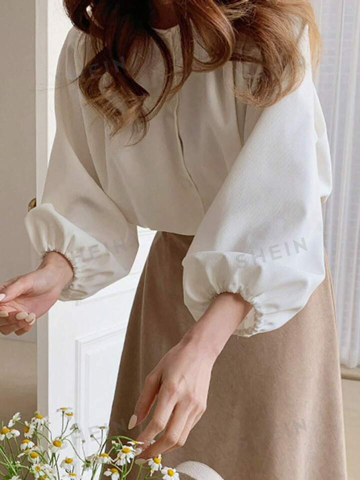 Stevige Voorpand met knoppen Plofmouwen Blouses | SHEIN