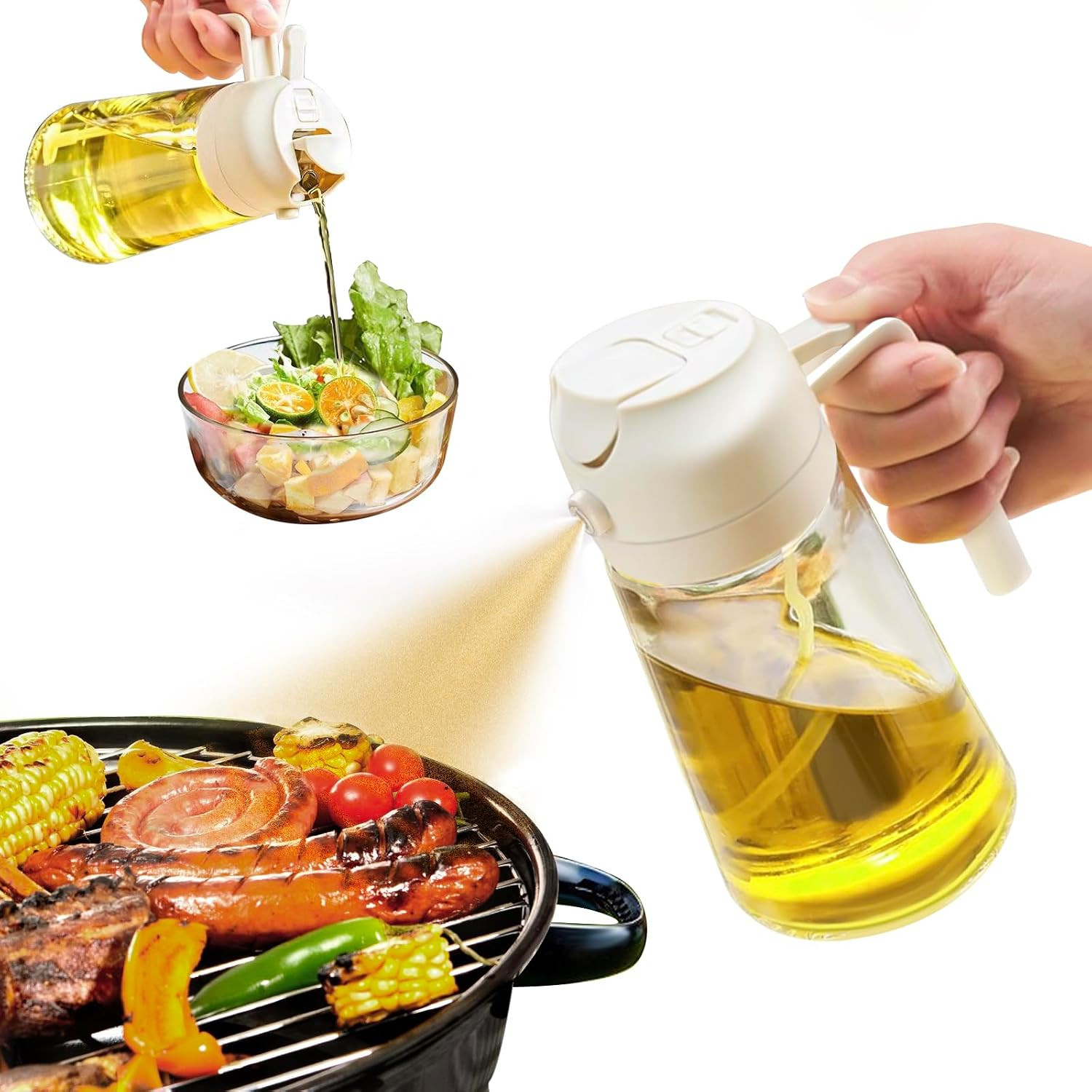 Oil Sprayer for Cooking, 2 in 1 Olive Oil Dispenser Bottle for Kitchen, 16oz/470ml Premium Glass ... | Amazon (US)