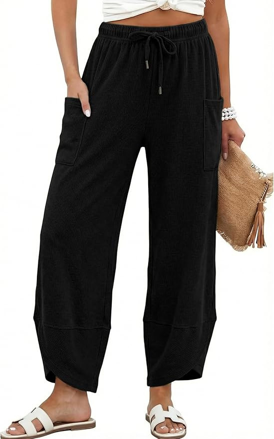 Athlisan Womens Wide Leg Pants Elastic Waist Baggy Palazzo Harem Pants with Pockets | Amazon (US)