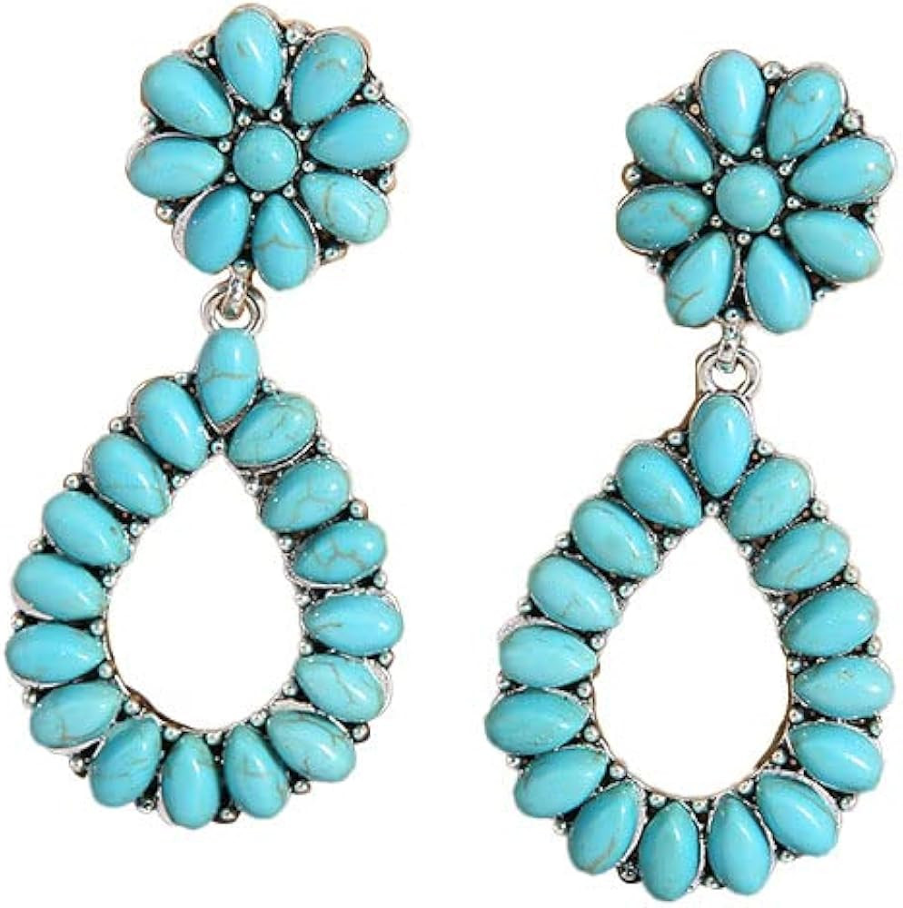 Bohemian Turquoise Geometric Oval Flower Drop Dangle Earrings Ethnic Teardrop for Women Girls Sta... | Amazon (US)