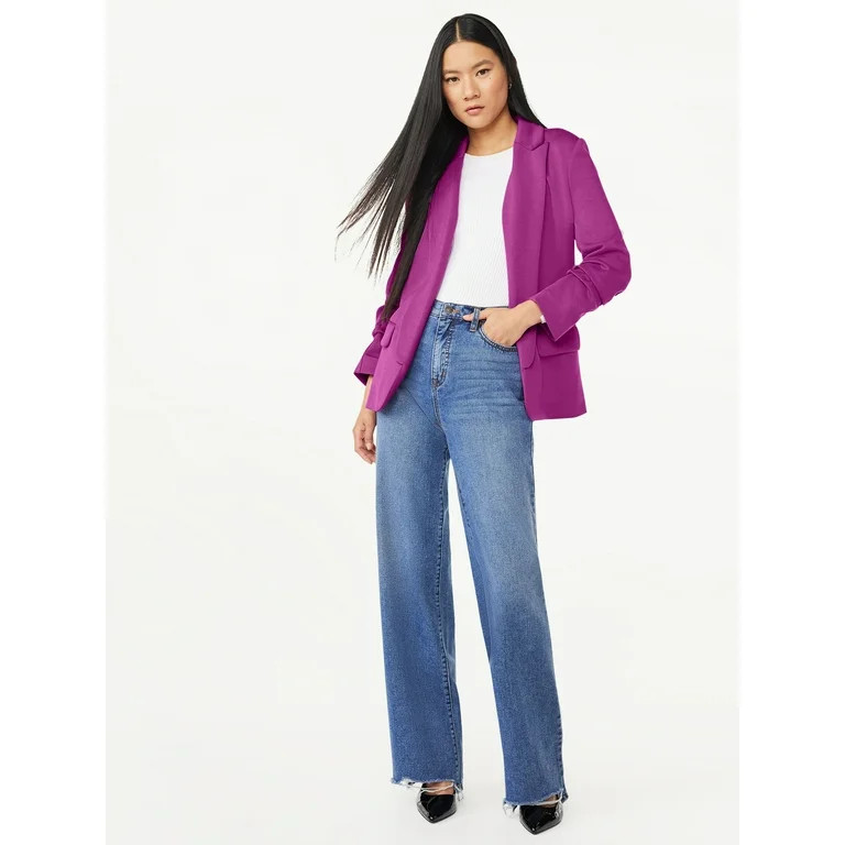 Scoop Women's Relaxed Scuba Knit Blazer with Scrunch Sleeves, Sizes XS-XXL | Walmart (US)
