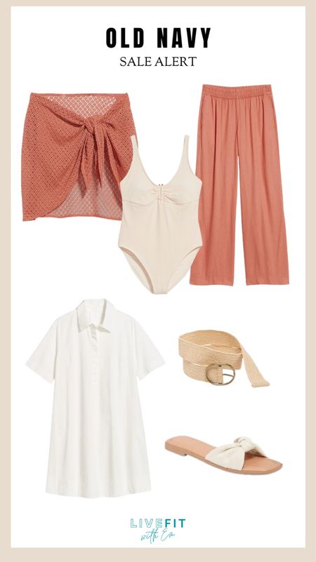 Dive into the Old Navy sale and come out with treasures! Find your summer essentials with breezy cuts and soft hues. From chic wrap skirts to comfy wide-leg pants, paired perfectly with a classic white shirt and accessorized with a woven belt and slides. Don't miss out on these must-haves to upgrade your warm-weather wardrobe. #OldNavyStyle #SummerSale #FashionFinds #LTKSaleAlert #LiveFitWithEm

#LTKswim #LTKSeasonal #LTKsalealert