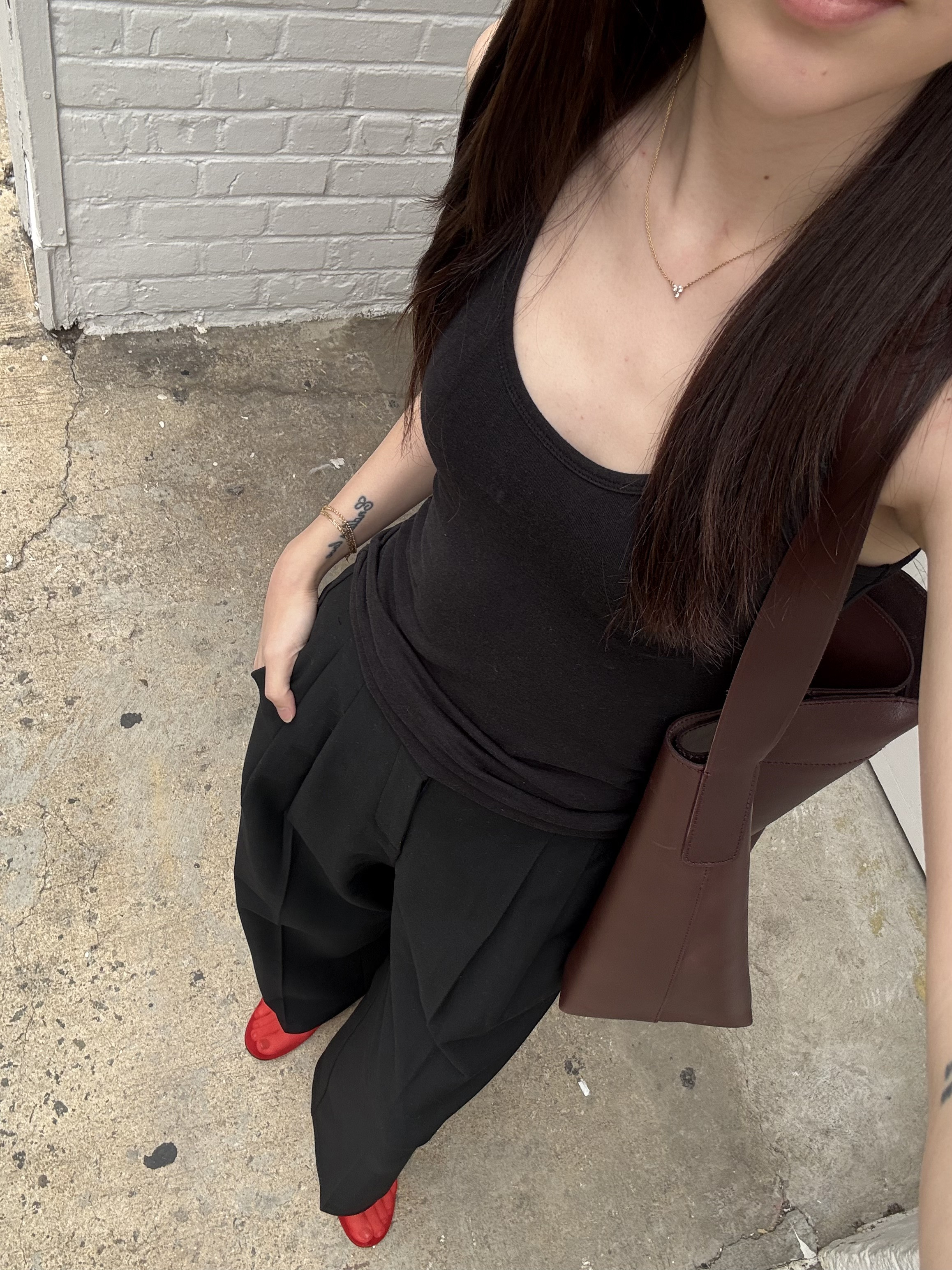 Pop of red! - tank: almina concept, pants: GU, bag: madewell, mesh flats: Steve Madden 

#LTKStyleTip #LTKFindsUnder100