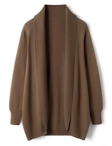 Ciovkis Women's Merino Wool Blend Cardigan Sweater 2025 Fall Winter Casual Open Front Long Sleeve Warm Soft Knit Cardigan (Brown5202,S) | Amazon (US)