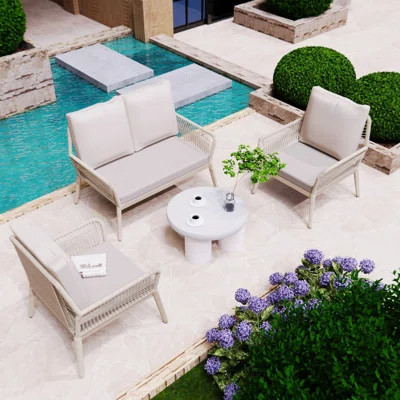 Beryna 4-Person Acacia Outdoor Sofa Seating Group With Cushions | Wayfair North America