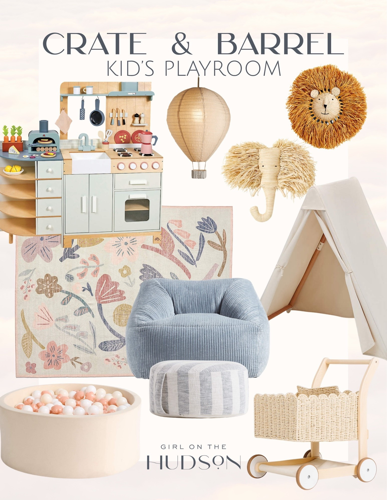 This playroom setup is so fun but still feels really elevated and cohesive. I love the mix of soft textures with the natural tones, and the little details like the play kitchen and tent make it feel interactive and lived in. It’s playful without feeling chaotic, which is the dream

kids playroom, playroom ideas, kids decor, play kitchen, neutral playroom, toy storage, kids furniture, crate and barrel kids, playroom inspiration, girlonthehudson 

#LTKBaby #LTKHome #LTKKids