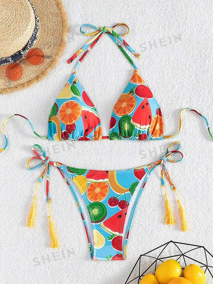 Cute Fruit Printed Vacation Style Beach Bikini Set | SHEIN