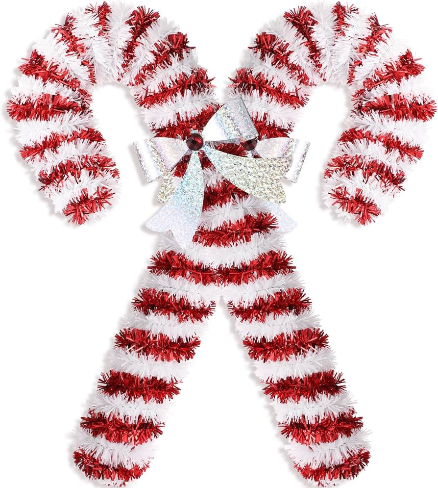 2 Pcs 15 Inch Christmas Candy Canes Decorations Large Christmas Tinsel Garlands Hanging Ornament ... | Amazon (US)