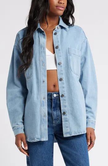 BP. Oversize Denim Shirt Jacket in Light Denim Wash at Nordstrom Rack, Size X-Small | Nordstrom Rack