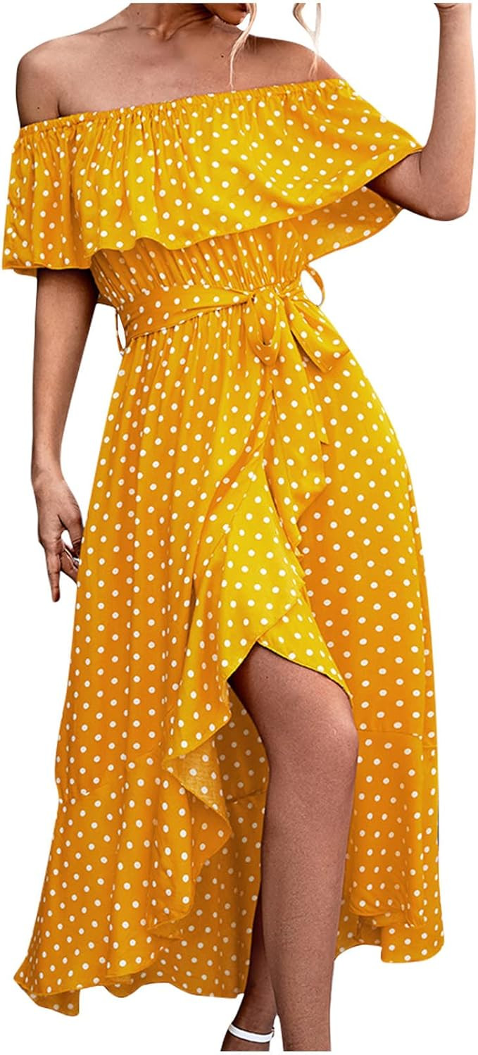 MELDVDIB Summer Dresses for Women 2022 Sexy Tube Top Short Sleeve Bandage Maxi Dress Casual Dots ... | Amazon (US)