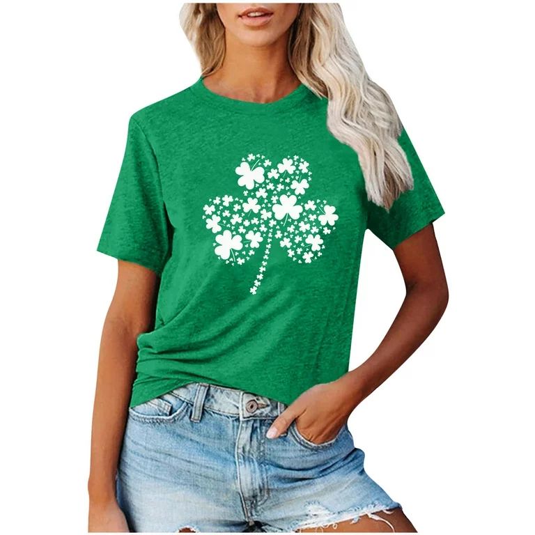 Womens St Saint Patricks Day Shamrocks T Shirt Love Heart Clover Tee Shirt Casual Crewneck Short ... | Walmart (US)