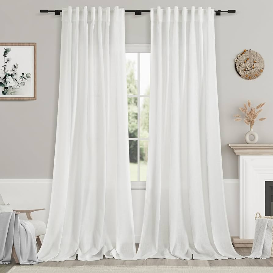 Linen Off White Curtains 120 inch Extra Long for Living Room Back Tab Light Filtering Semi Sheer ... | Amazon (US)