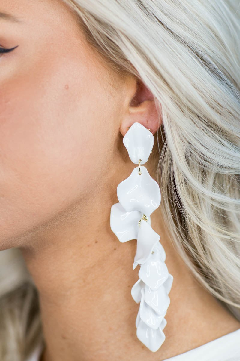 Felicity Flower Petal Earrings- White | Avara