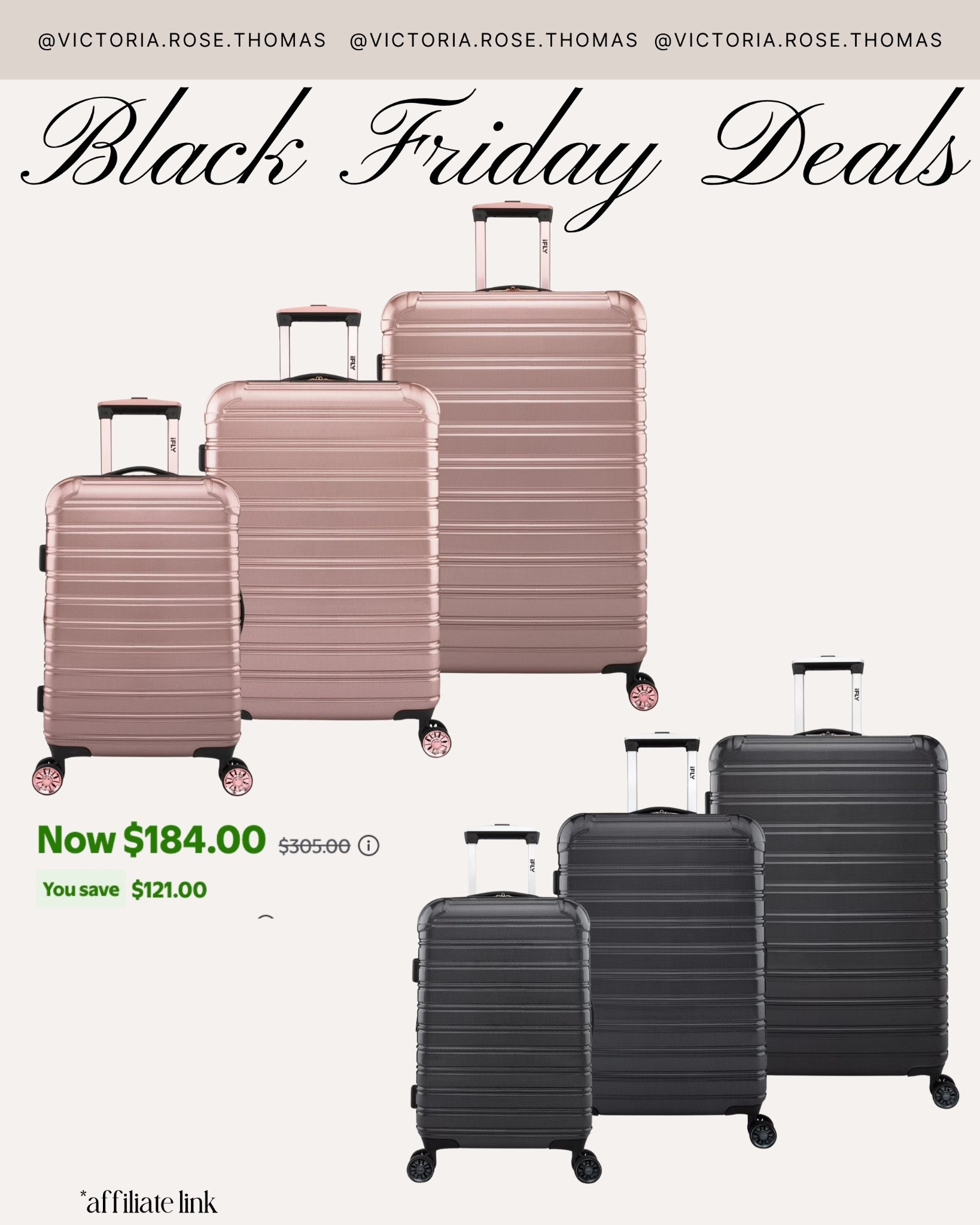 The ONLY luggage brand I find worth it with all the traveling we do. Let’s be real the nice influencer luggage is cute but I’m not spending $200+ on a piece of luggage for the airline to throw it, break it and scrap it until it’s well used. iFly luggage I have used for almost a decade. From overseas travel, to cruises, from our weekly flights and roadtrips this luggage is the best. My husband’s fancy calpak lasted 3 flights so for us less than 2 weeks. My iFly/Vacay I haven’t replaced in years
luggage
Travel
Luggage sets
Black Friday
Cyber Monday
Cyber week
Travel gifts
Gifts for her
Gifts for him
Stylewithnosecrets 
Luggage 
Suitcase 
Carry on
Check bag
3 piece luggage
Stylewithnosecrets 

#LTKTravel #LTKCyberWeek #LTKGiftGuide