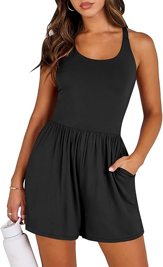 Caracilia Romper for Women 2024 Summer Casual Athletic Romper Shorts Sleeveless Jumpsuit Beach Va... | Amazon (US)
