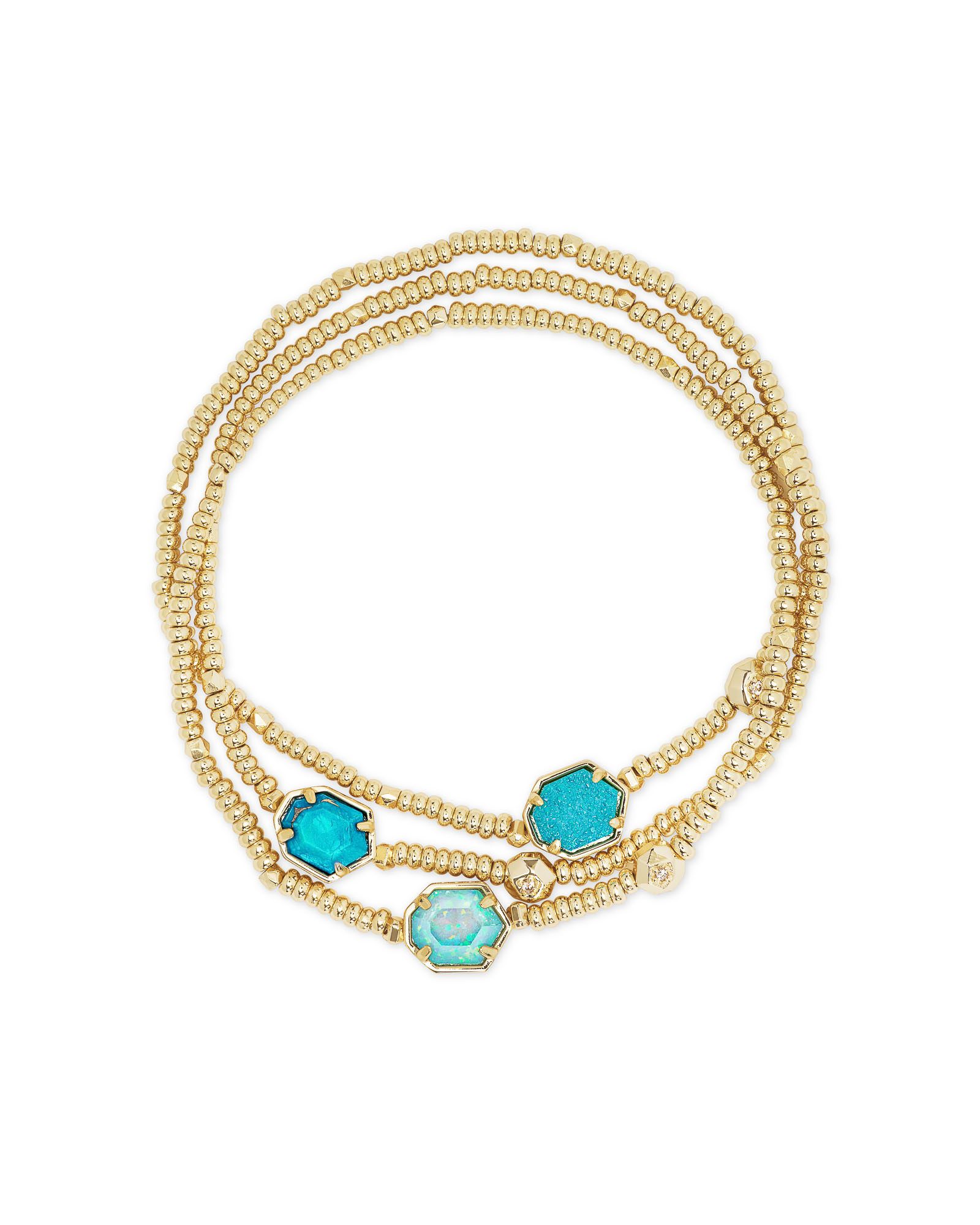 Tomon Gold Bracelet Set of 3 in Blue Mix | Kendra Scott