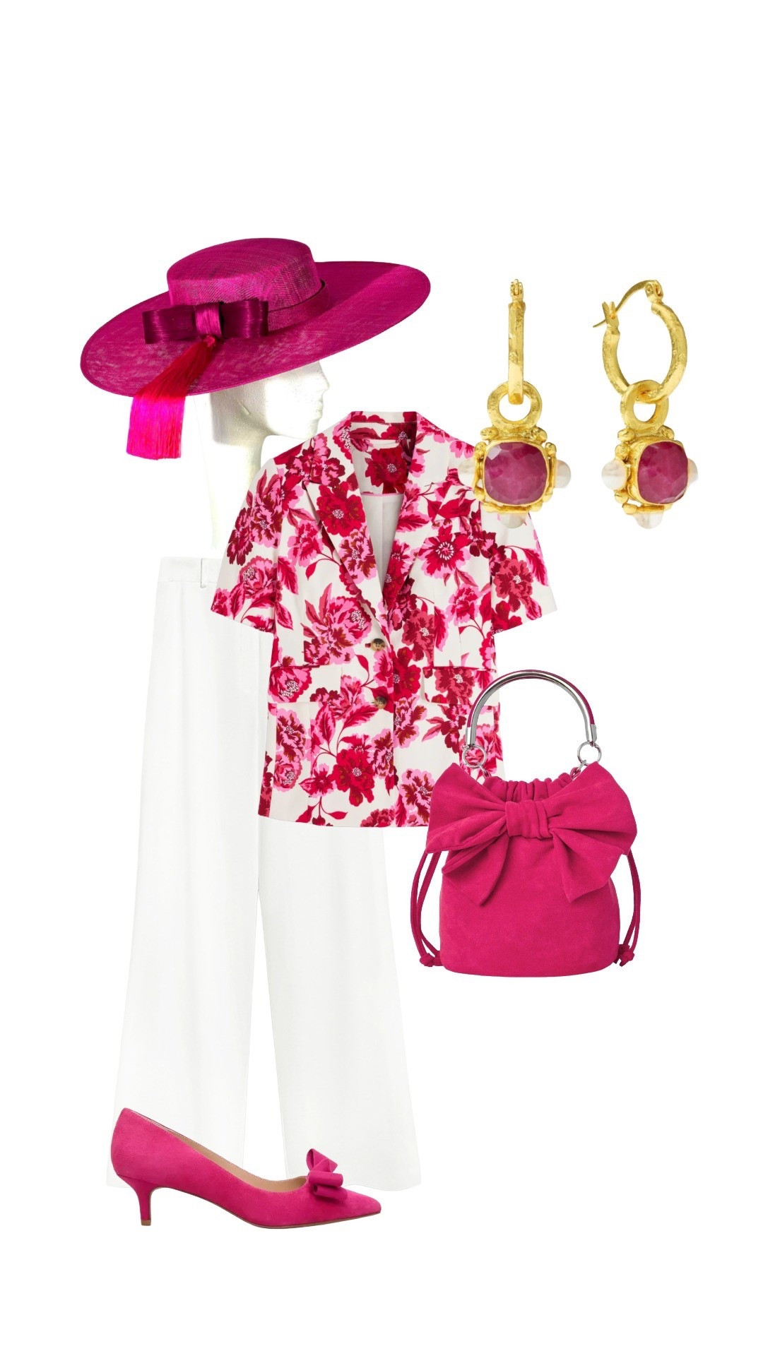Royal Ascot or spring / summer weddings, this stunning white / magenta floral wide pants outfit hits the brief for elegance and won’t break the bank! 🌺🤍🌺

Floral Short Sleeve Jacket & White Wide Leg Linen Trousers - Boden

Magenta Pink Wide Brim Boater Hat  - Etsy

Esther Ruby & Pearl Gold Drop Earrings - Ottoman Hands  

Pink Kitten Heel Suede Shoes - Phase Eight 

Laila Magenta Pink Bow Bag - Joe Browns



#LTKeurope #LTKuk #LTKspring