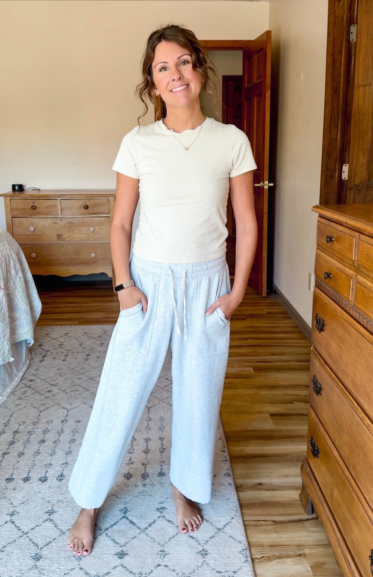 Wearing size small in my tee shirt and smallmy pants! I’m 5’1” for reference and wearing the cropped version. I also linked the full length version 

#LTKSeasonal #LTKPetite #LTKStyleTip