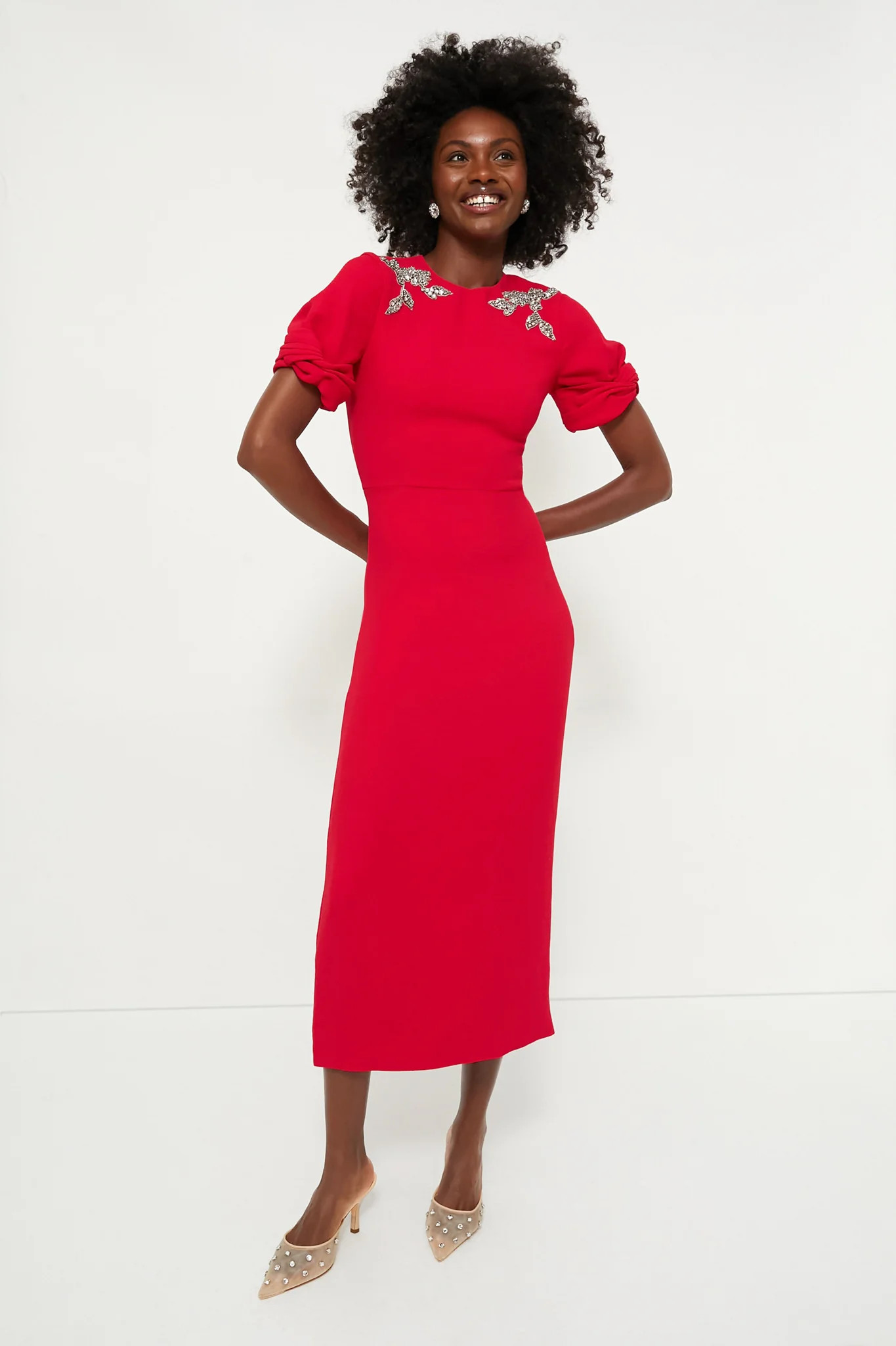 Pomegranate Embellished Short Sleeve Midi Dress | Tuckernuck (US)