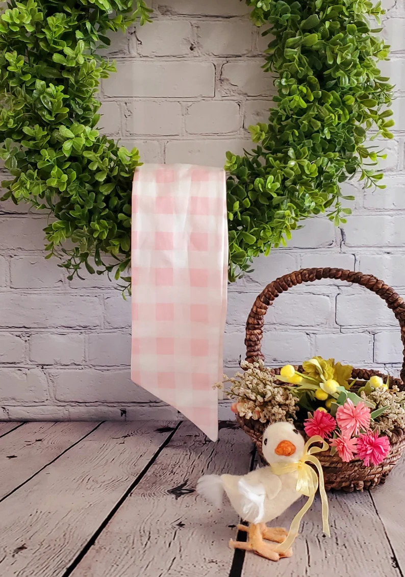 PINK BUFFALO CHECK Wreath Sash, Wreath Sash, Easter, Door Hanger, Blanks for Embroidery, Home Dec... | Etsy (US)