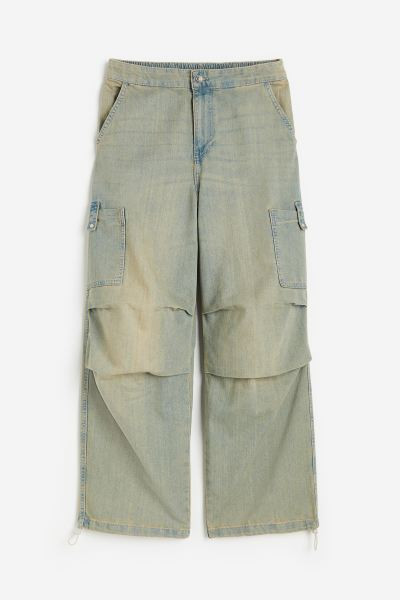 Denim Parachute Pants - Beige/washed - Ladies | H&M US | H&M (US + CA)