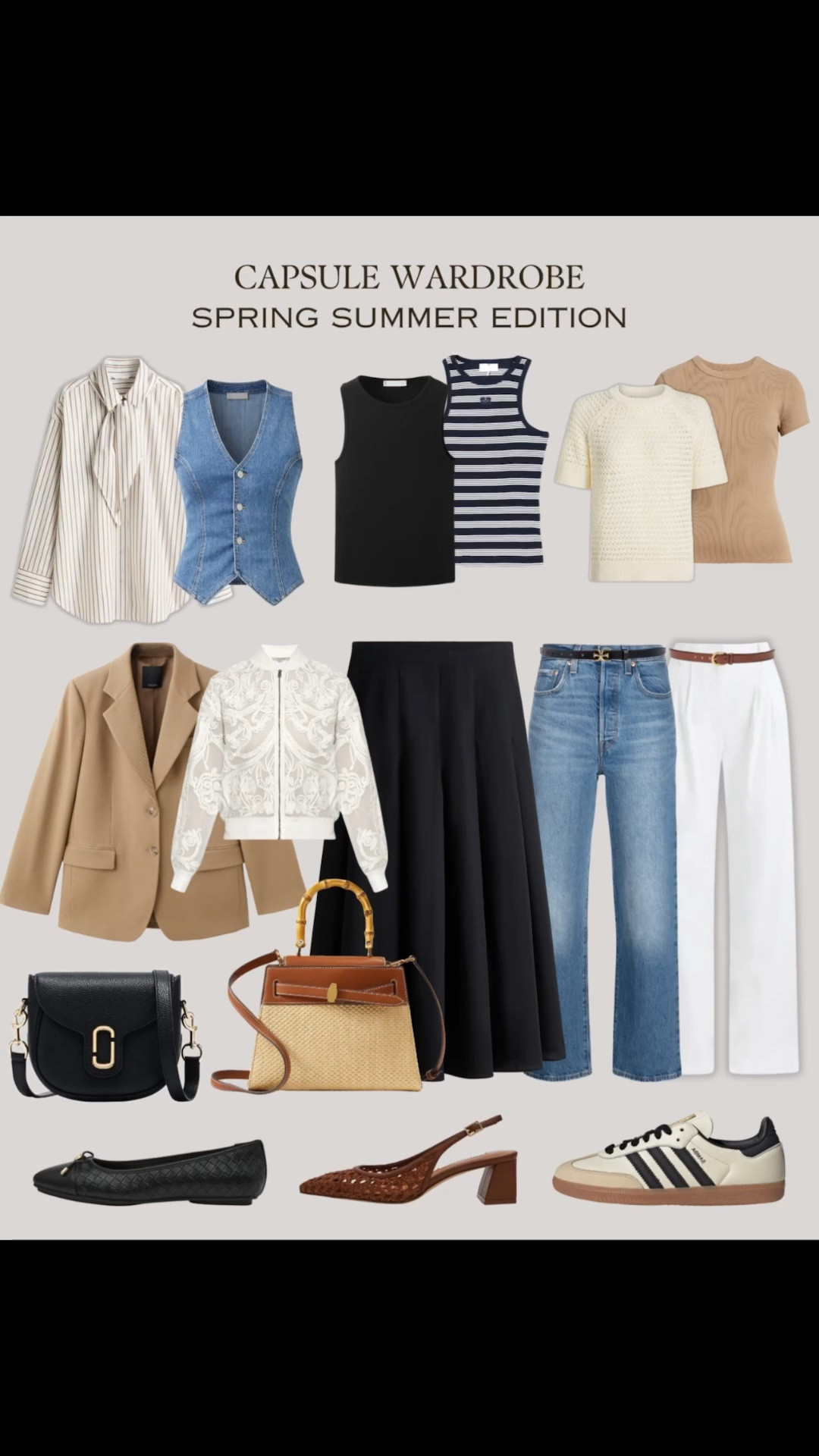 Transitional Spring–Summer Capsule: 18 Pieces for Chic City Breaks!🌸☀️ Create 50+ effortless looks with tonal, neutral staples that work beautifully as a holiday capsule and transition seamlessly into summer.✨ Layer the camel blazer or embroidered bomber for crisp spring mornings and evenings, then shed them as the afternoon sun warms up—each piece works beautifully on its own.🤎 

#LTKFestival #LTKgrwm #LTKTravel