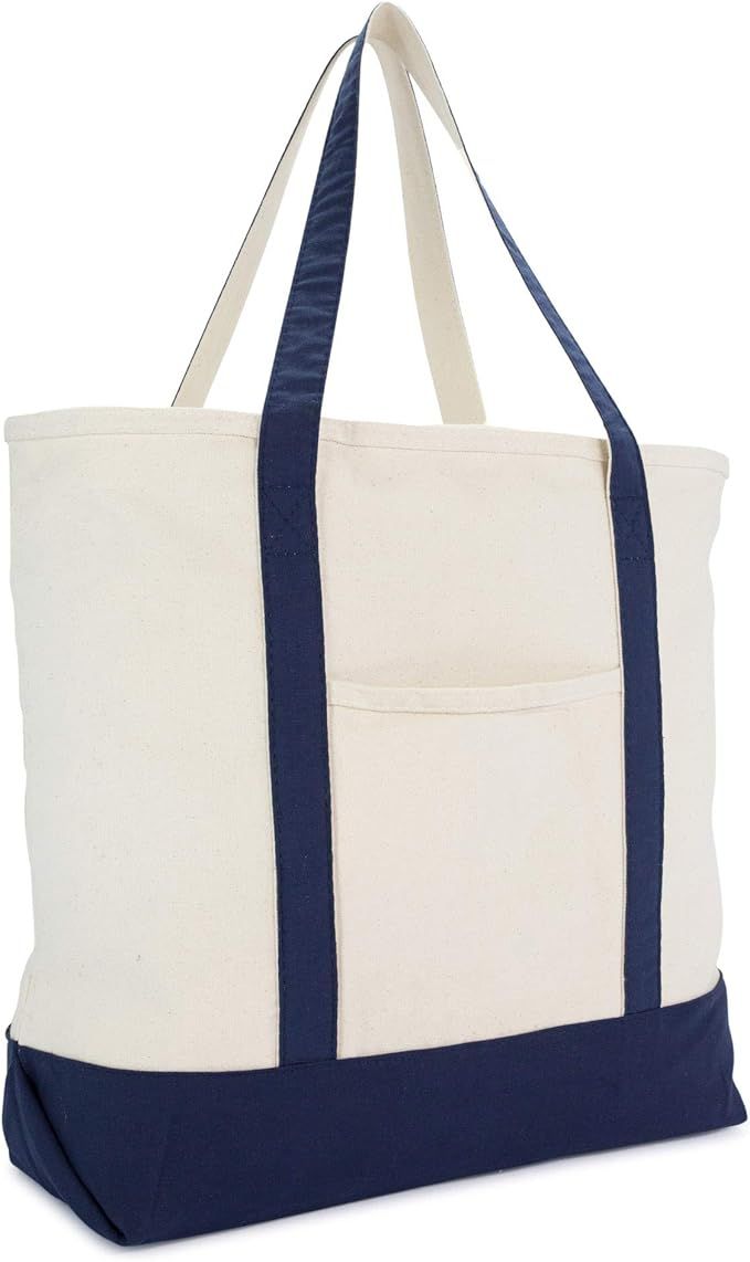 Amazon.com: DALIX 22" Large Cotton Canvas Zippered Shopping Tote Grocery Bag in Navy Blue : Home ... | Amazon (US)