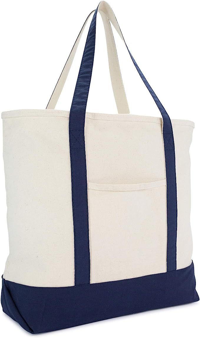 Amazon.com: DALIX 22" Large Cotton Canvas Zippered Shopping Tote Grocery Bag in Navy Blue : Home ... | Amazon (US)