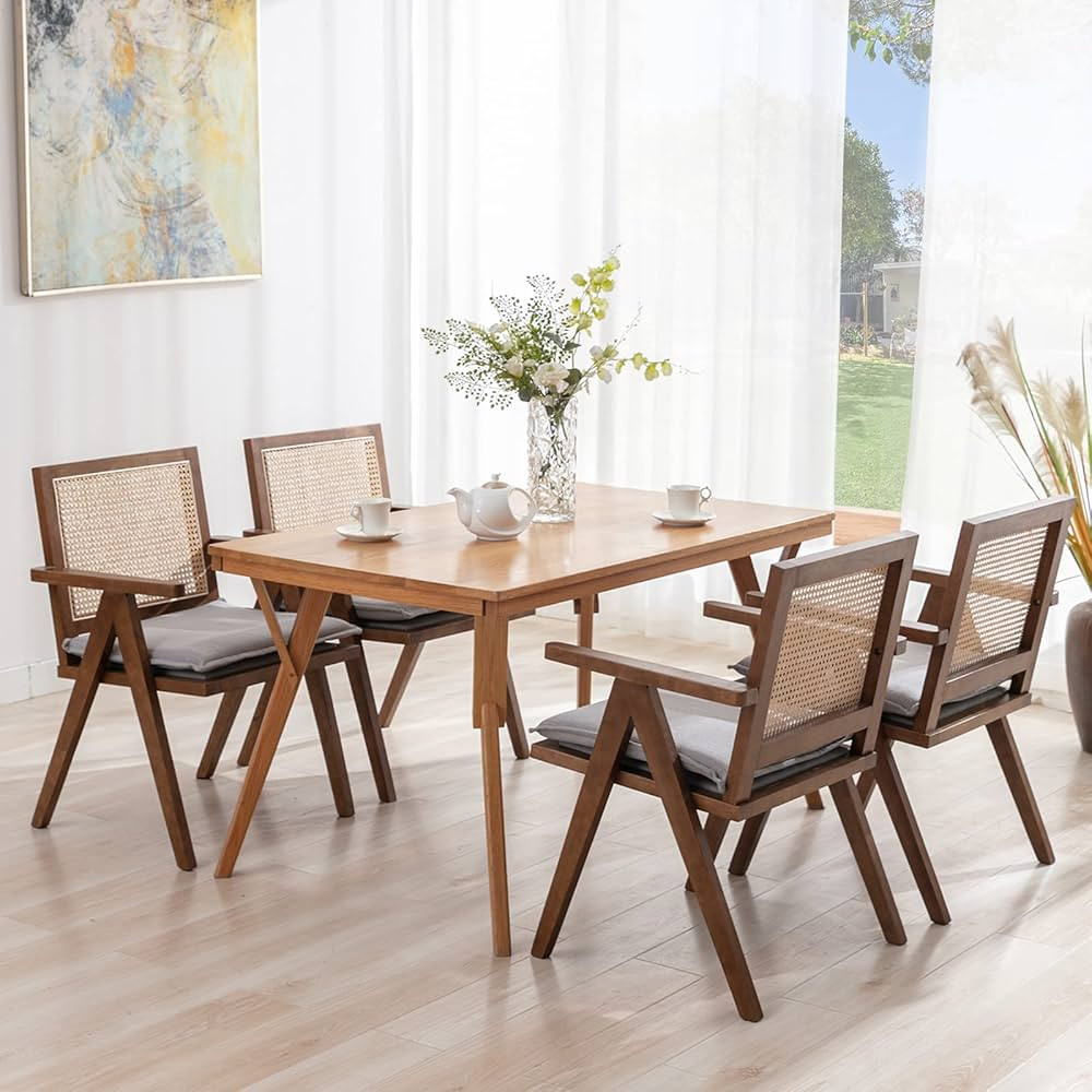 ZHENGHAO Rattan Dining Chairs Set of 4, Mid Century Modern Linen Accent Chairs with Mesh Back Uph... | Amazon (US)