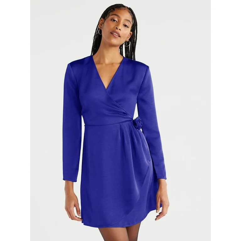 Scoop Women’s Rosette Satin Mini Dress, Sizes XS-XXL | Walmart (US)
