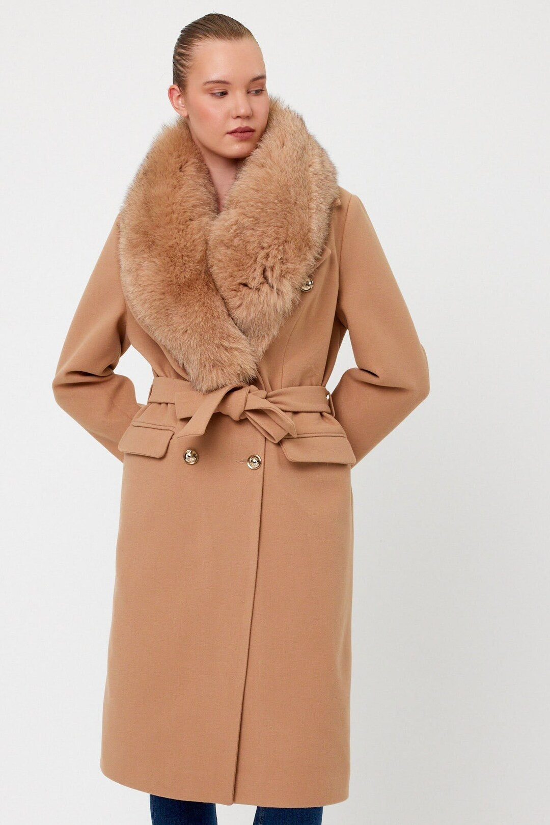 Beige Cashmere Coat Collar Fox Fur, Relaxed Fit, Removable furs, Wool winter coat with Fox Fur, l... | Etsy (US)