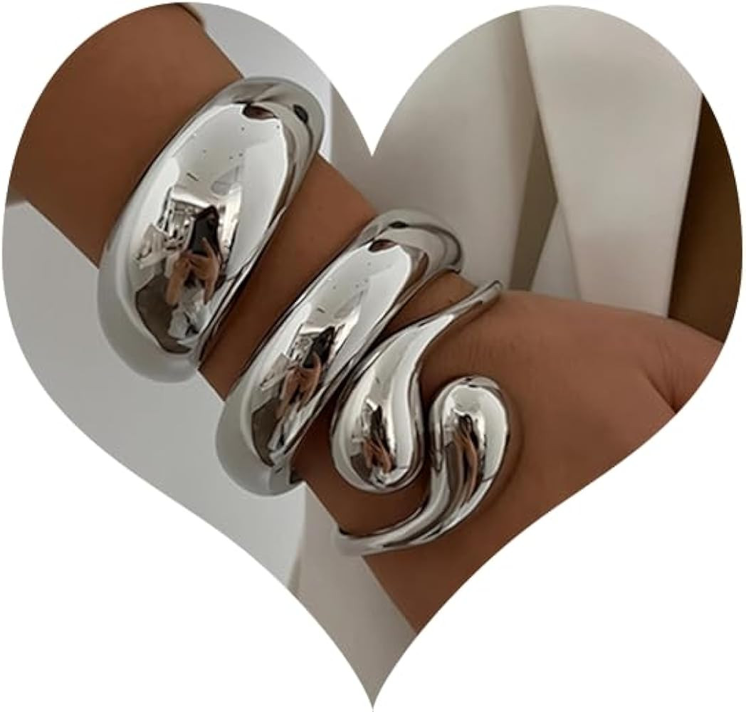 SAMOCO 3Pcs Chunky Gold Bangle Bracelets for Women Trendy Wide Wrist Cuff Bracelets Stack Stateme... | Amazon (US)