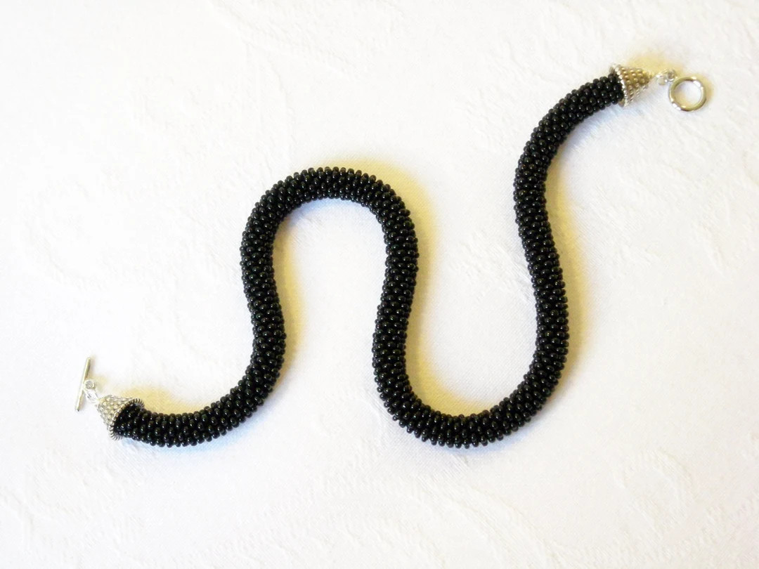 Black Necklace/beaded Rope Choker/ Fiber Short Necklace/crocheted Necklace - Etsy | Etsy (US)