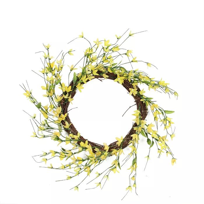 Northlight 12" Unlit Yellow Nature Inspired Forsythia Artificial Floral Spring Wreath | Target