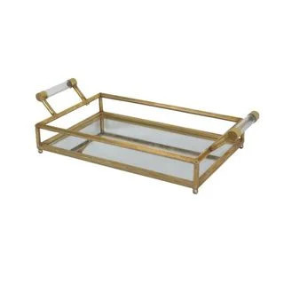 Gold Iron Metal and Mirror Contemporary Glam Rectangular Tray 22 x 12 - 22 x 12 x 5 | Bed Bath & Beyond